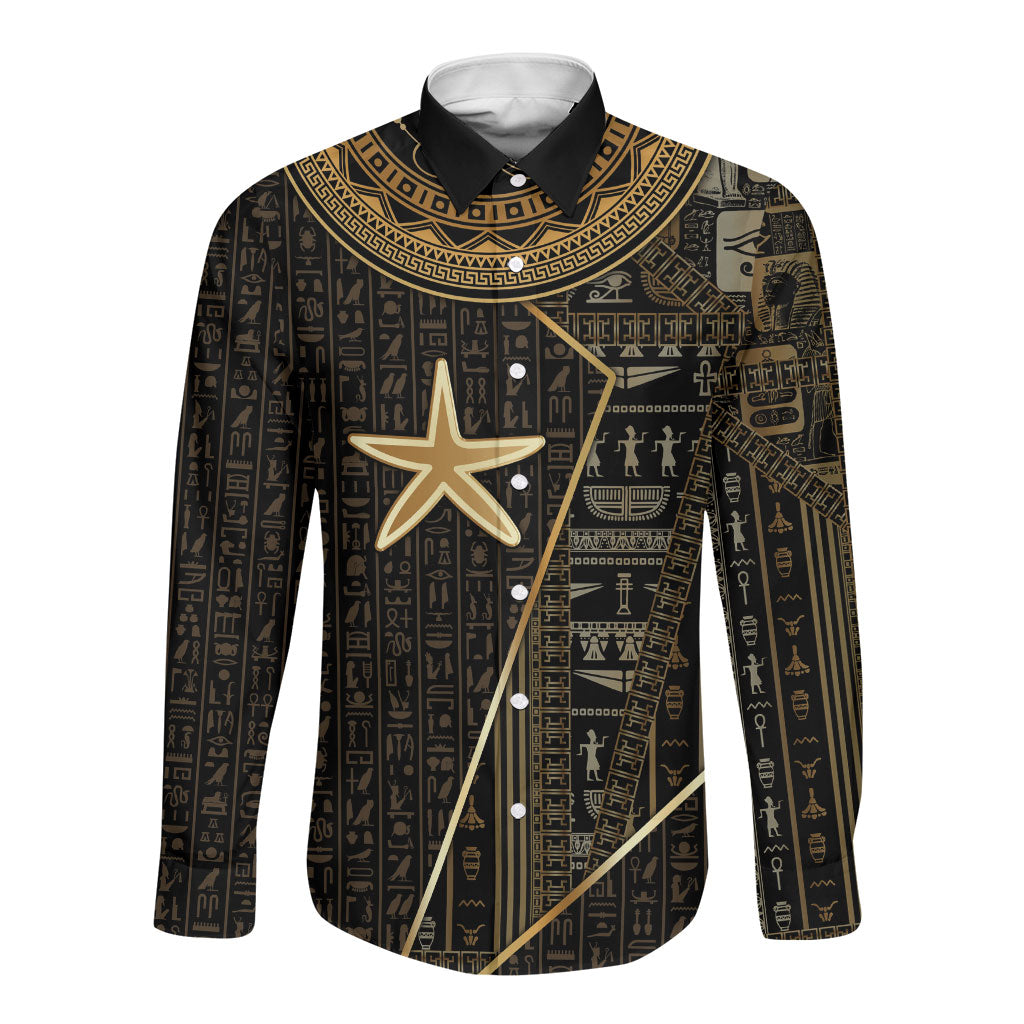 Egypt Seba Long Sleeve Button Shirt Ancient Mythology Golden Star Royal