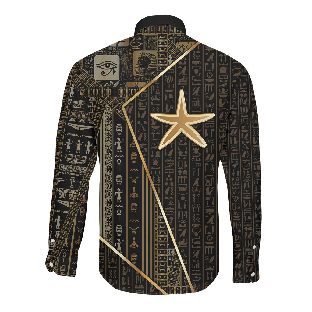 Egypt Seba Long Sleeve Button Shirt Ancient Mythology Golden Star Royal