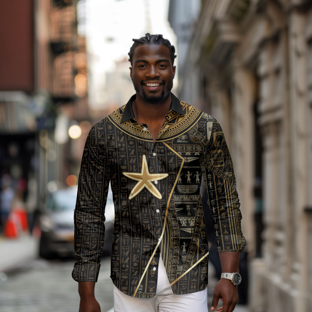 Egypt Seba Long Sleeve Button Shirt Ancient Mythology Golden Star Royal