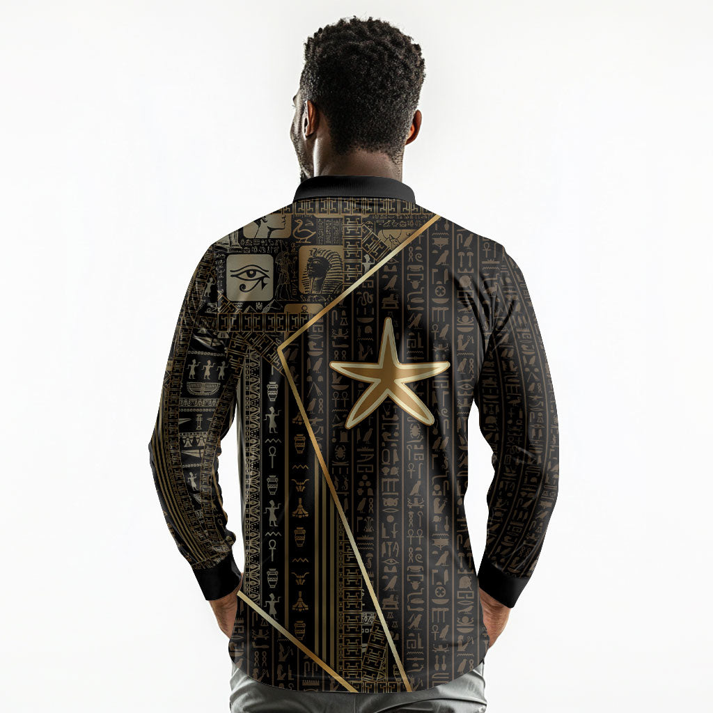 Egypt Seba Long Sleeve Polo Shirt Ancient Mythology Golden Star Royal