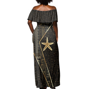 Egypt Seba Off Shoulder Maxi Dress Ancient Mythology Golden Star Royal
