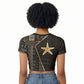 Egypt Seba Raglan Cropped T shirt Ancient Mythology Golden Star Royal