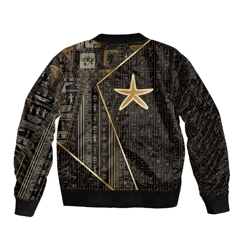 Egypt Seba Sleeve Zip Bomber Jacket Ancient Mythology Golden Star Royal