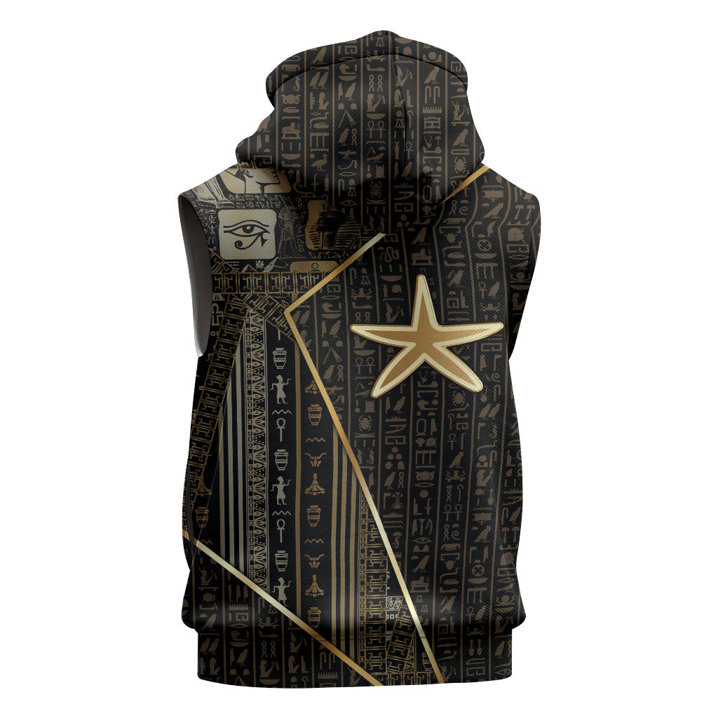 Egypt Seba Sleeveless Zip Hoodie Ancient Mythology Golden Star Royal