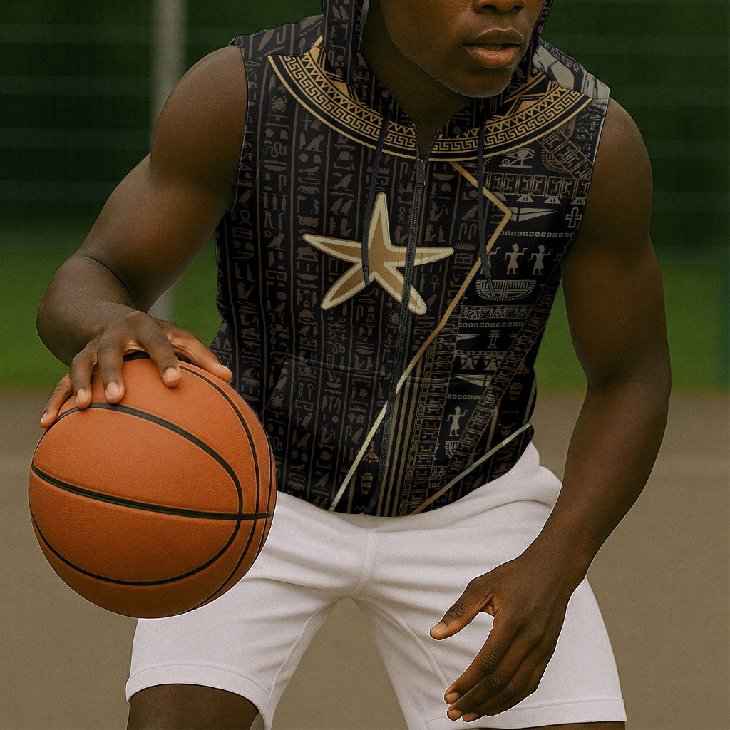 Egypt Seba Sleeveless Zip Hoodie Ancient Mythology Golden Star Royal