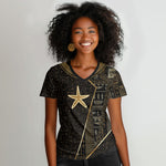 Egypt Seba Women V-Neck T-Shirt Ancient Mythology Golden Star Royal