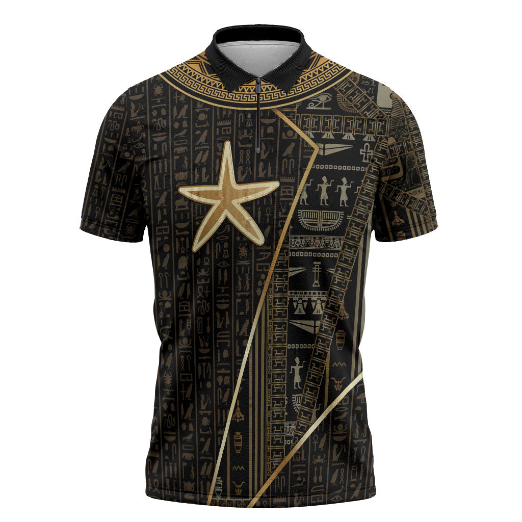 Egypt Seba Zipper Polo Shirt Ancient Mythology Golden Star Royal