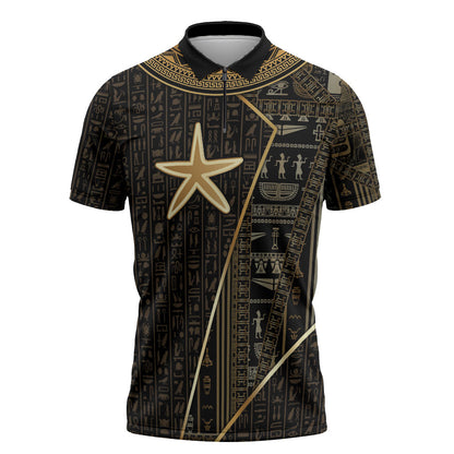 Egypt Seba Zipper Polo Shirt Ancient Mythology Golden Star Royal