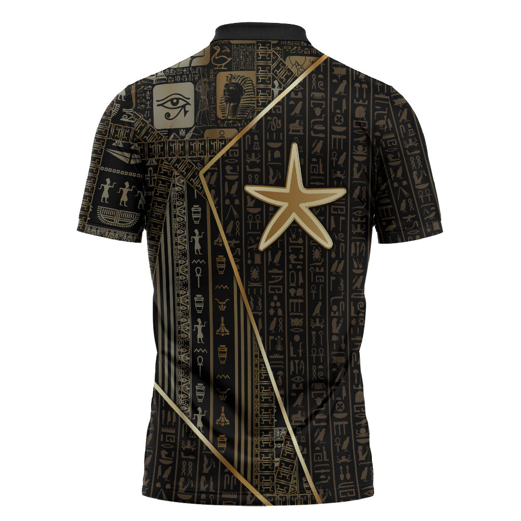 Egypt Seba Zipper Polo Shirt Ancient Mythology Golden Star Royal