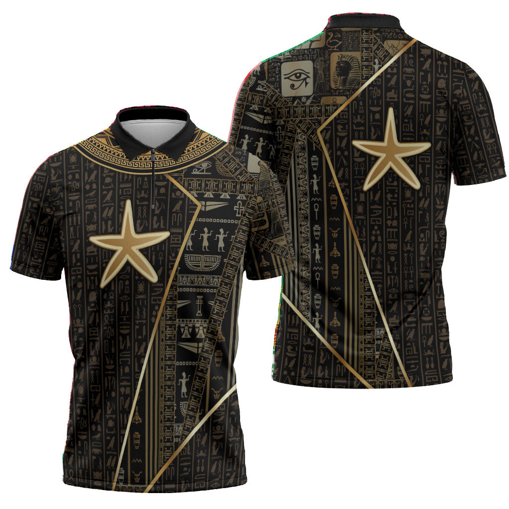 Egypt Seba Zipper Polo Shirt Ancient Mythology Golden Star Royal
