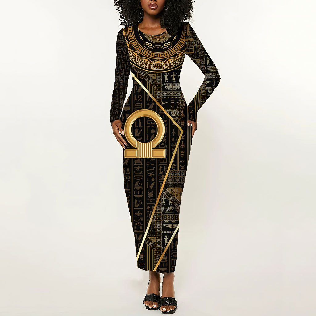 Egypt Shen Ring Long Sleeve Bodycon Dress Ancient Mythology Eternally Protecting