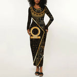 Egypt Shen Ring Long Sleeve Bodycon Dress Ancient Mythology Eternally Protecting