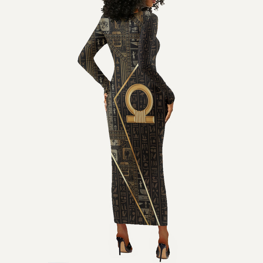 Egypt Shen Ring Long Sleeve Bodycon Dress Ancient Mythology Eternally Protecting