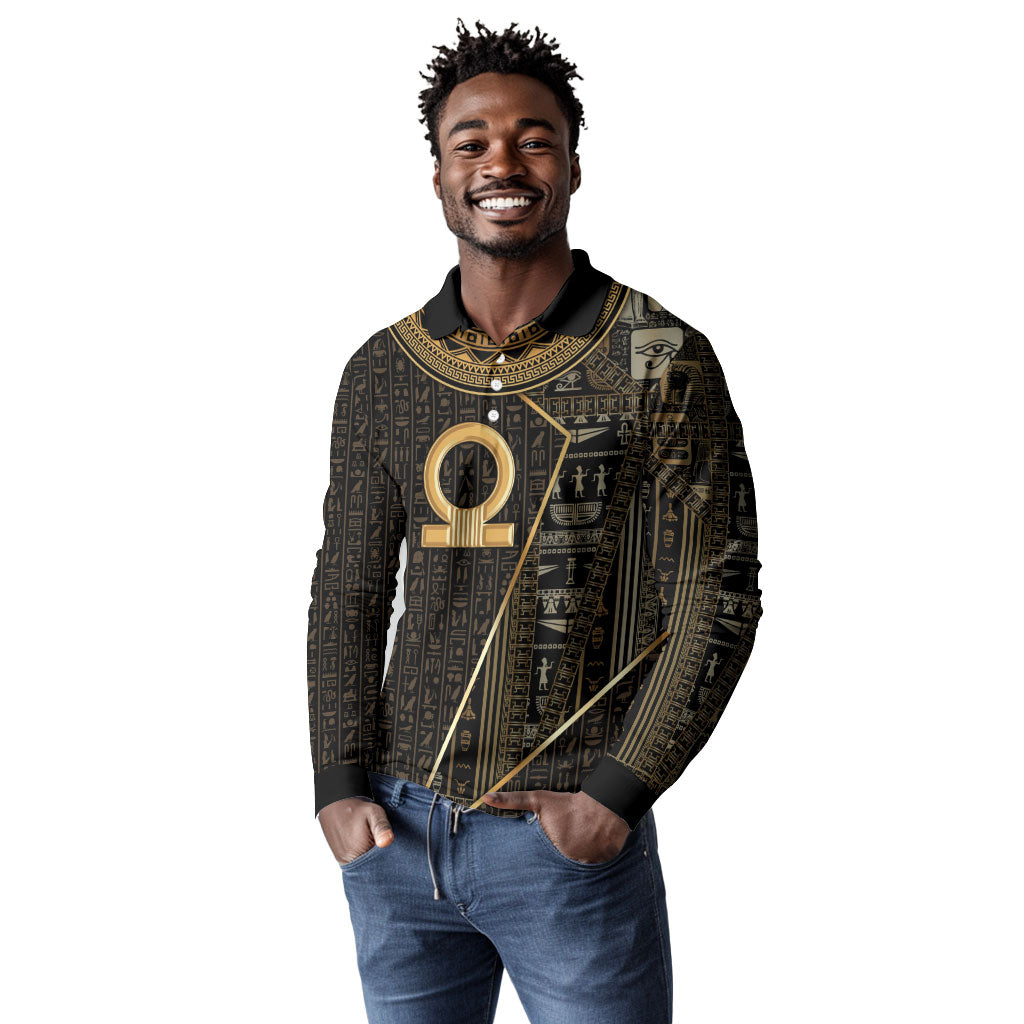 Egypt Shen Ring Long Sleeve Polo Shirt Ancient Mythology Eternally Protecting