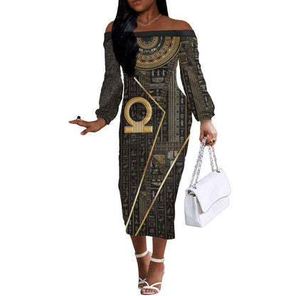 Egypt Shen Ring Off The Shoulder Long Sleeve Dress Ancient Mythology Eternally Protecting