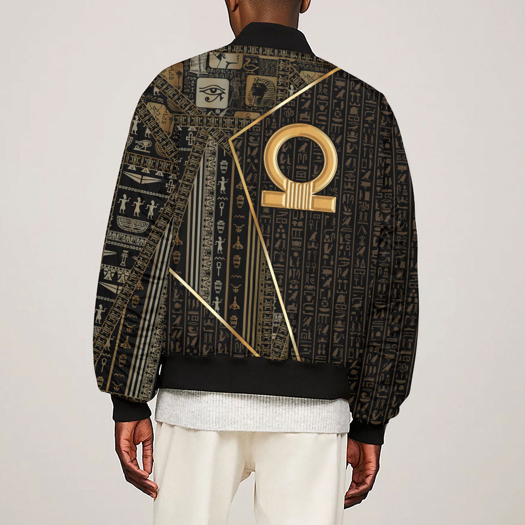 Egypt Shen Ring Sleeve Zip Bomber Jacket Ancient Mythology Eternally Protecting