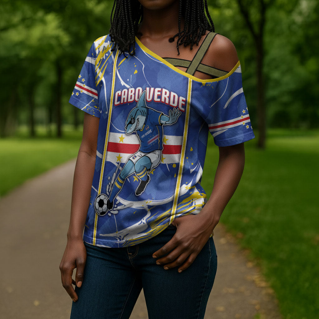 Custom Cape Verde Cross Shoulder Shirt Blue Shark National Flag