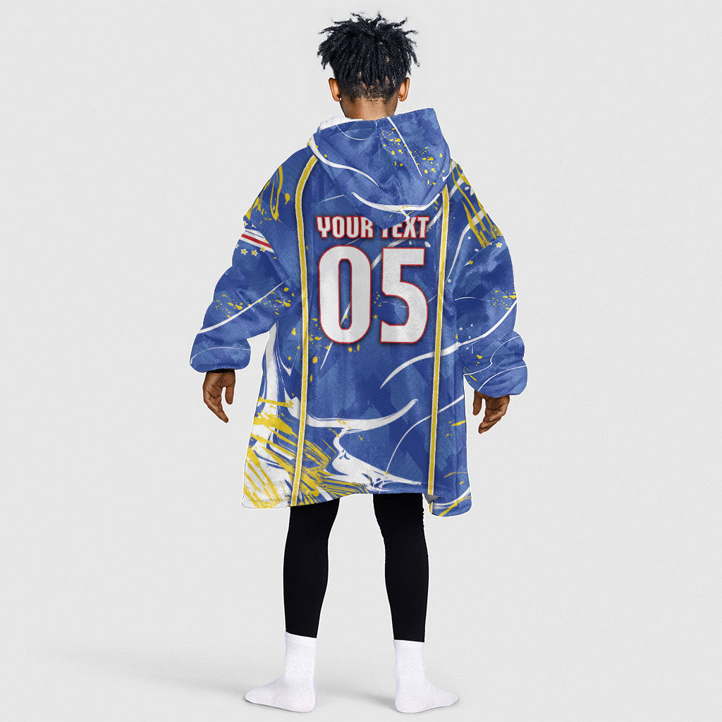 Custom Cape Verde Kid Wearable Blanket Hoodie Blue Shark National Flag