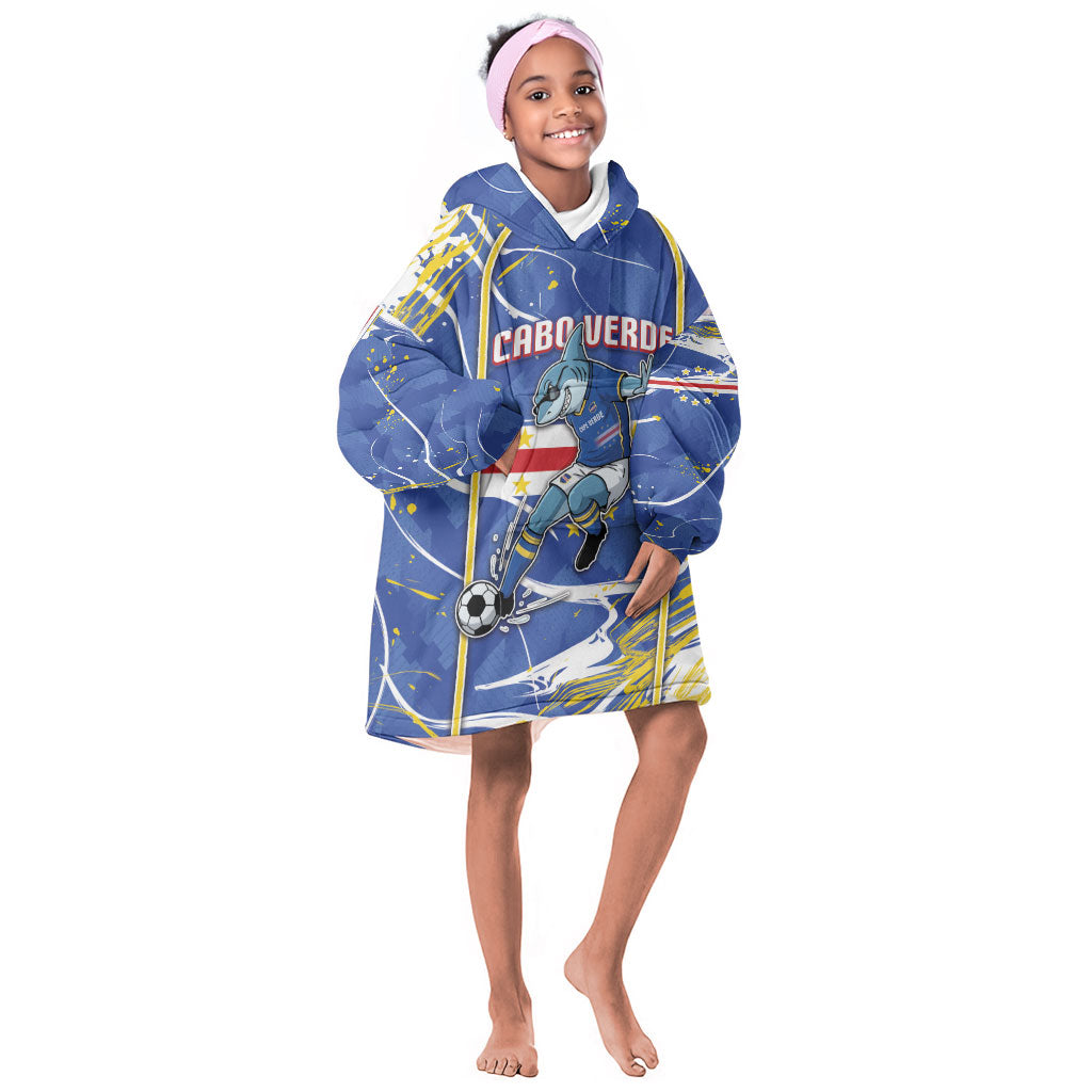 Custom Cape Verde Kid Wearable Blanket Hoodie Blue Shark National Flag