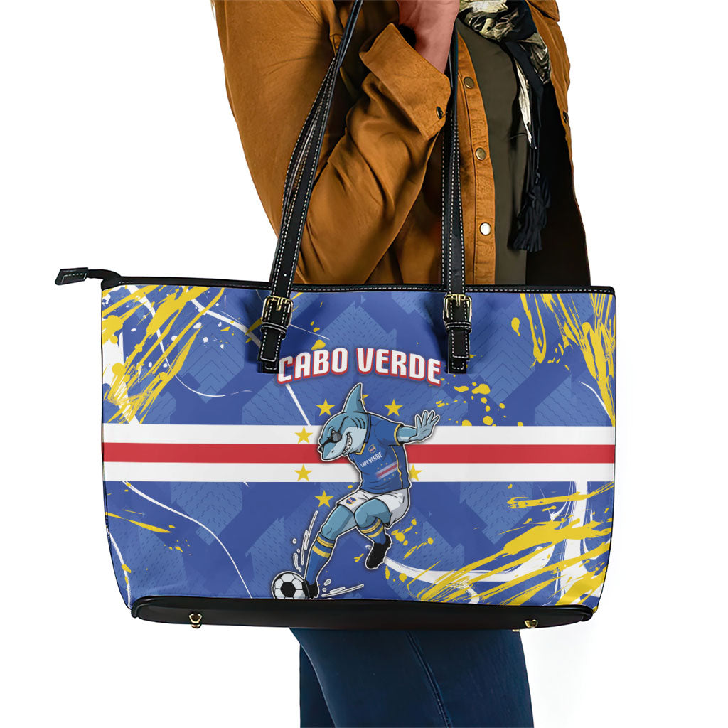 Cape Verde Leather Tote Bag Blue Shark National Flag