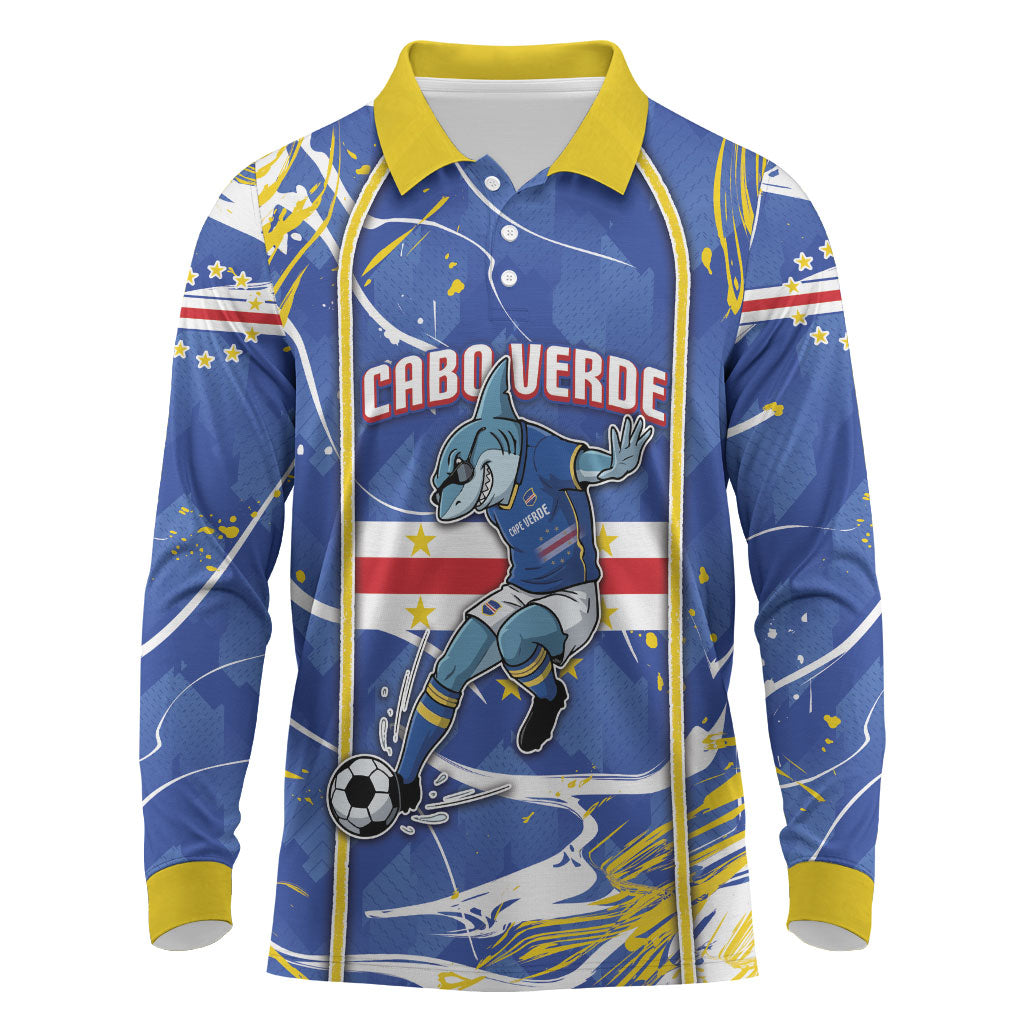 Custom Cape Verde Long Sleeve Polo Shirt Blue Shark National Flag