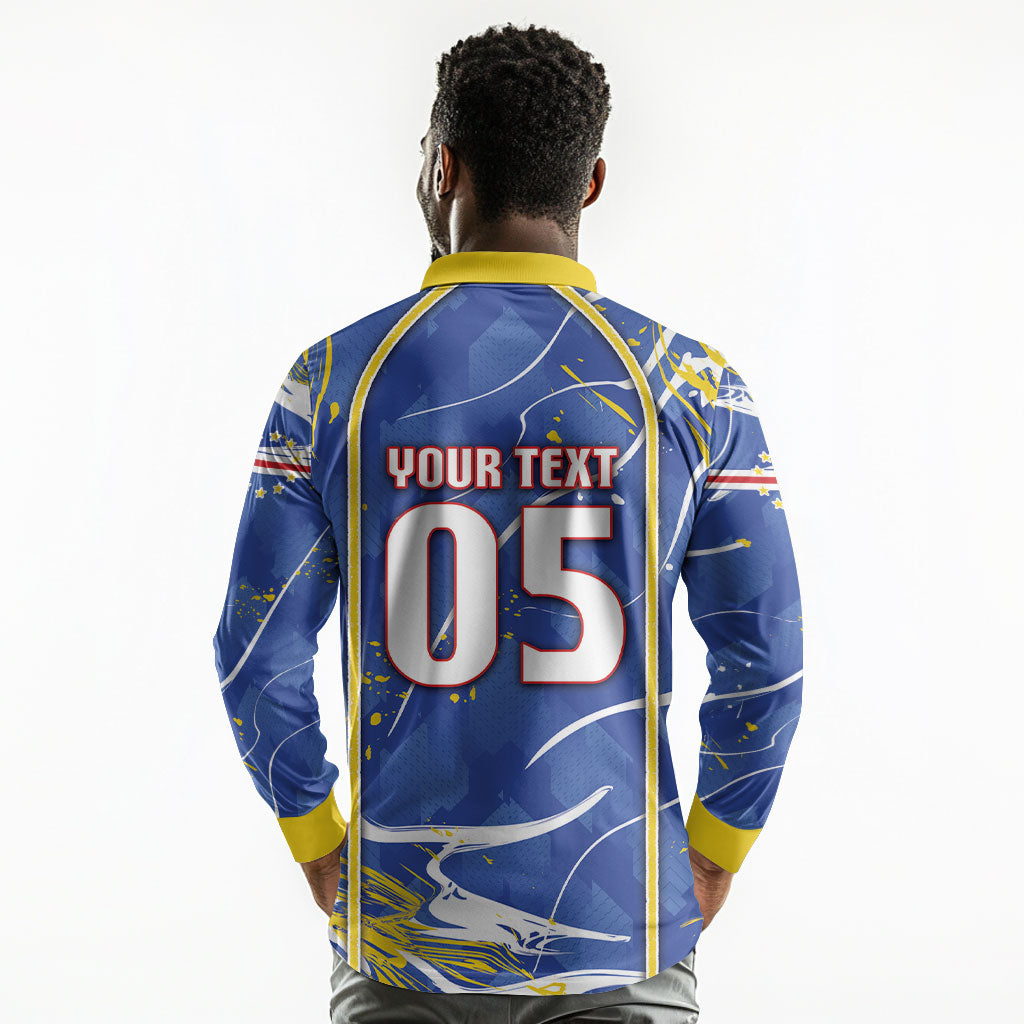 Custom Cape Verde Long Sleeve Polo Shirt Blue Shark National Flag