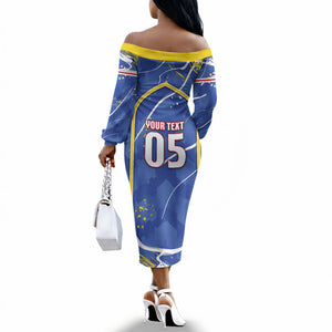 Custom Cape Verde Off The Shoulder Long Sleeve Dress Blue Shark National Flag