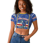 Custom Cape Verde Raglan Cropped T shirt Blue Shark National Flag