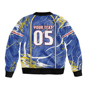 Custom Cape Verde Sleeve Zip Bomber Jacket Blue Shark National Flag