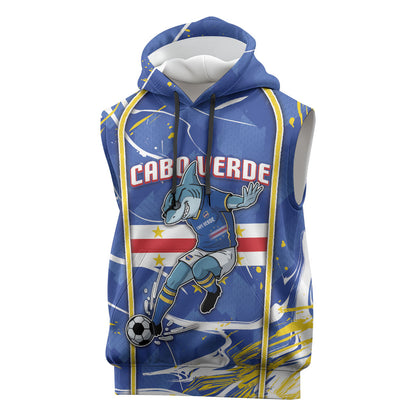 Custom Cape Verde Sleeveless Hoodie Blue Shark National Flag