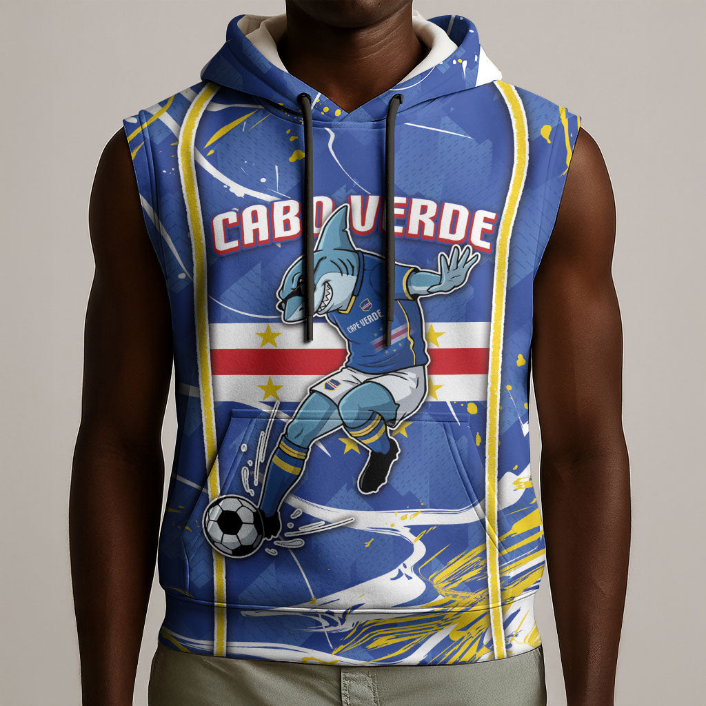 Custom Cape Verde Sleeveless Hoodie Blue Shark National Flag