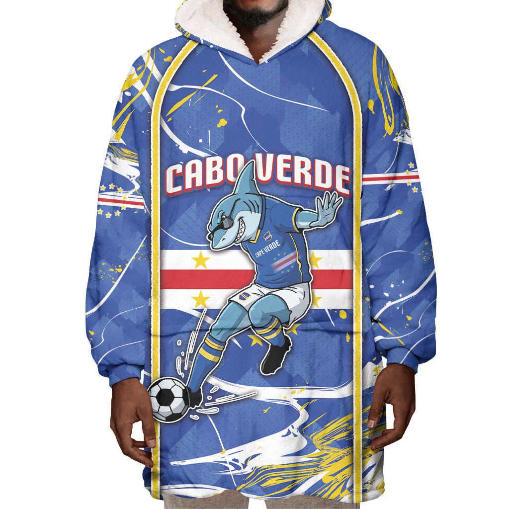 Custom Cape Verde Wearable Blanket Hoodie Blue Shark National Flag