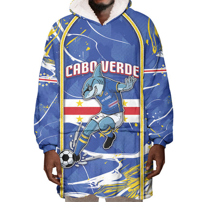 Custom Cape Verde Wearable Blanket Hoodie Blue Shark National Flag