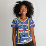 Custom Cape Verde Women V-Neck T-Shirt Blue Shark National Flag