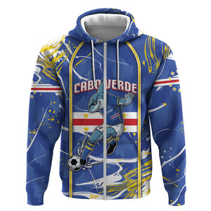 Custom Cape Verde Zip Hoodie Blue Shark National Flag