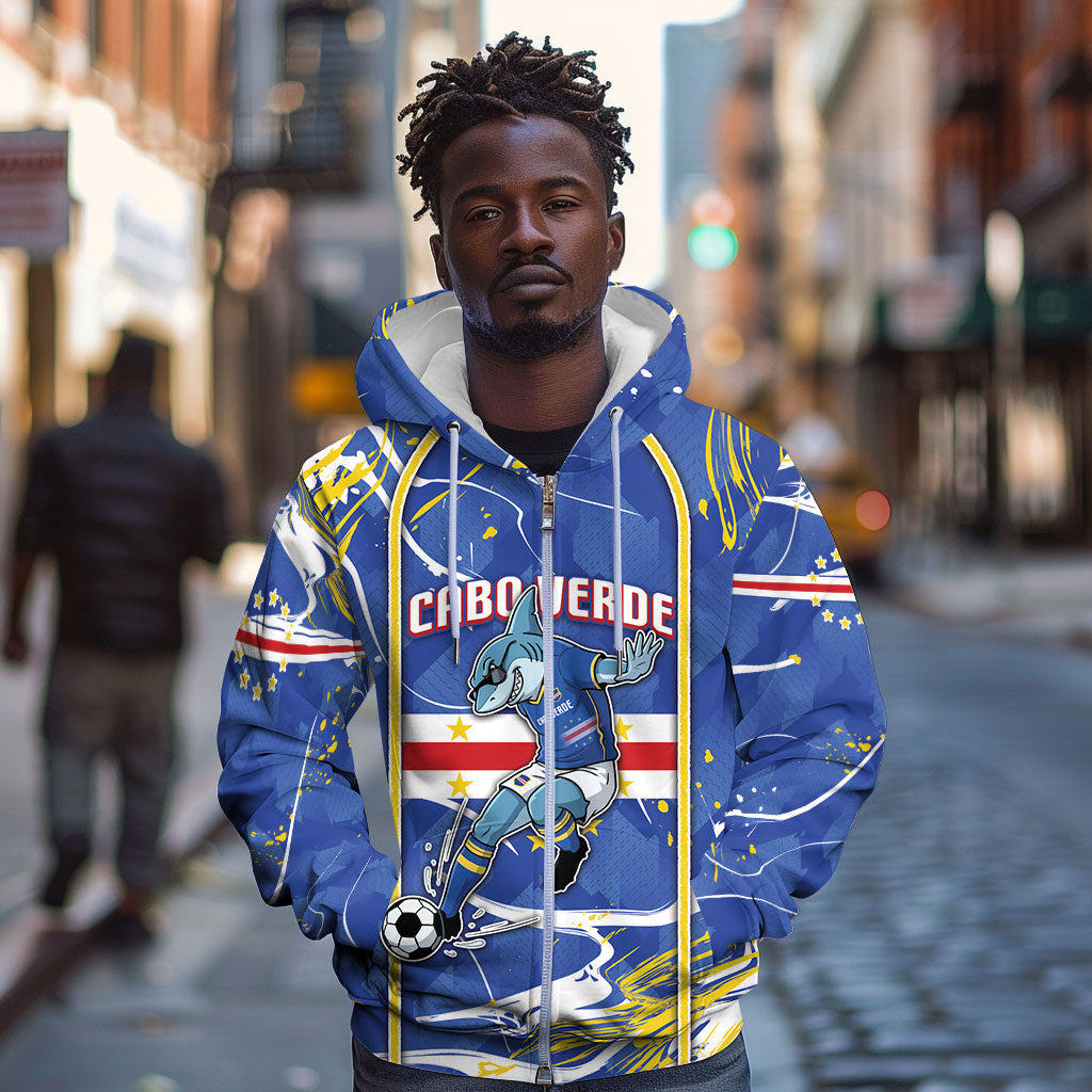 Custom Cape Verde Zip Hoodie Blue Shark National Flag