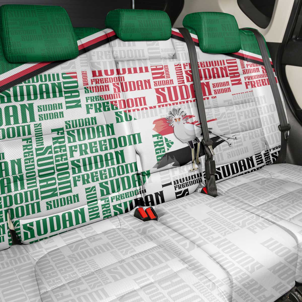 Sudan Back Car Seat Cover Secretary Bird With Typography Patterns - African Pride