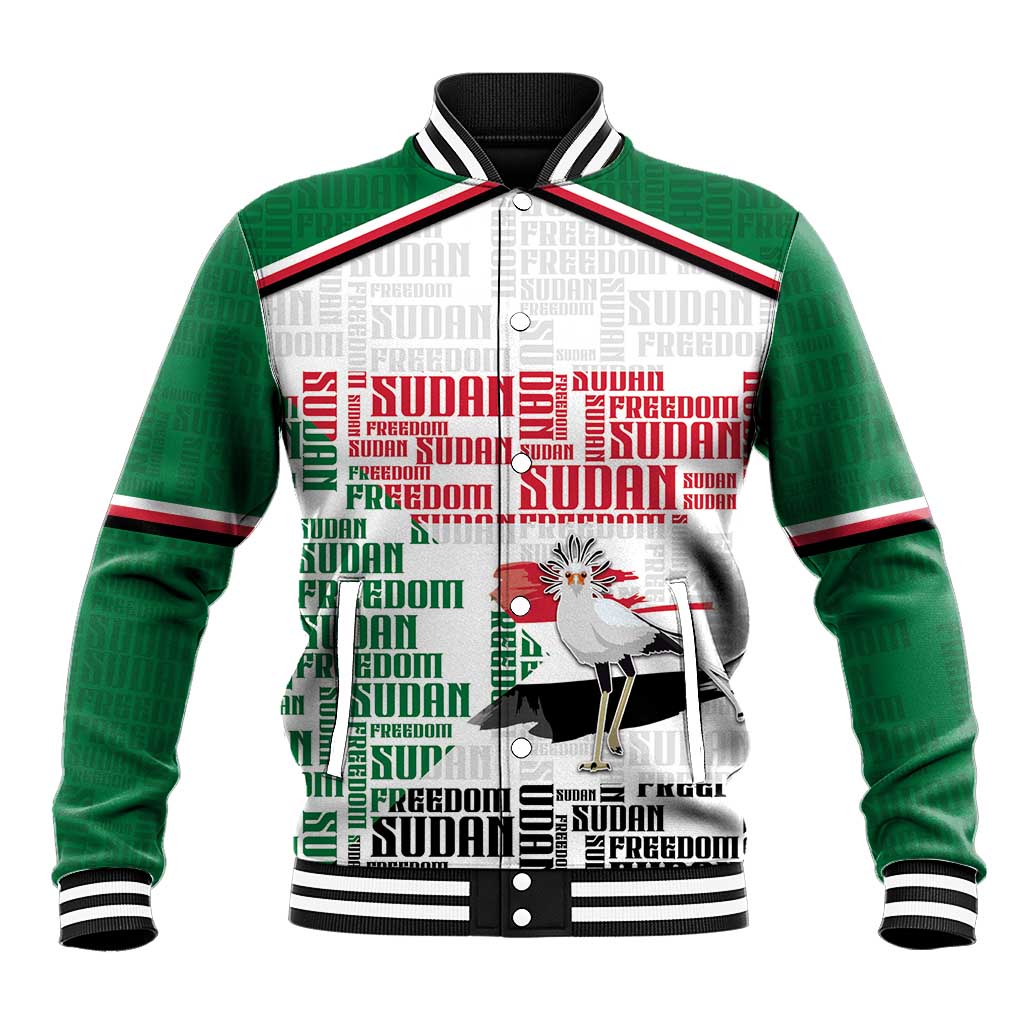 Personalized Sudan Baseball Jacket Secretary Bird With Typography Patterns - African Pride