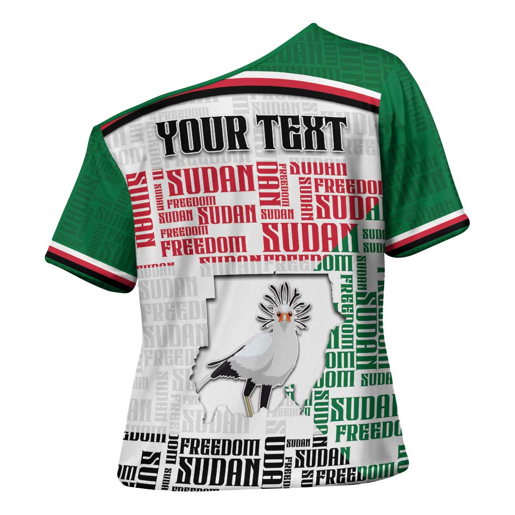 Personalized Sudan Cross Shoulder Shirt Secretary Bird With Typography Patterns - African Pride