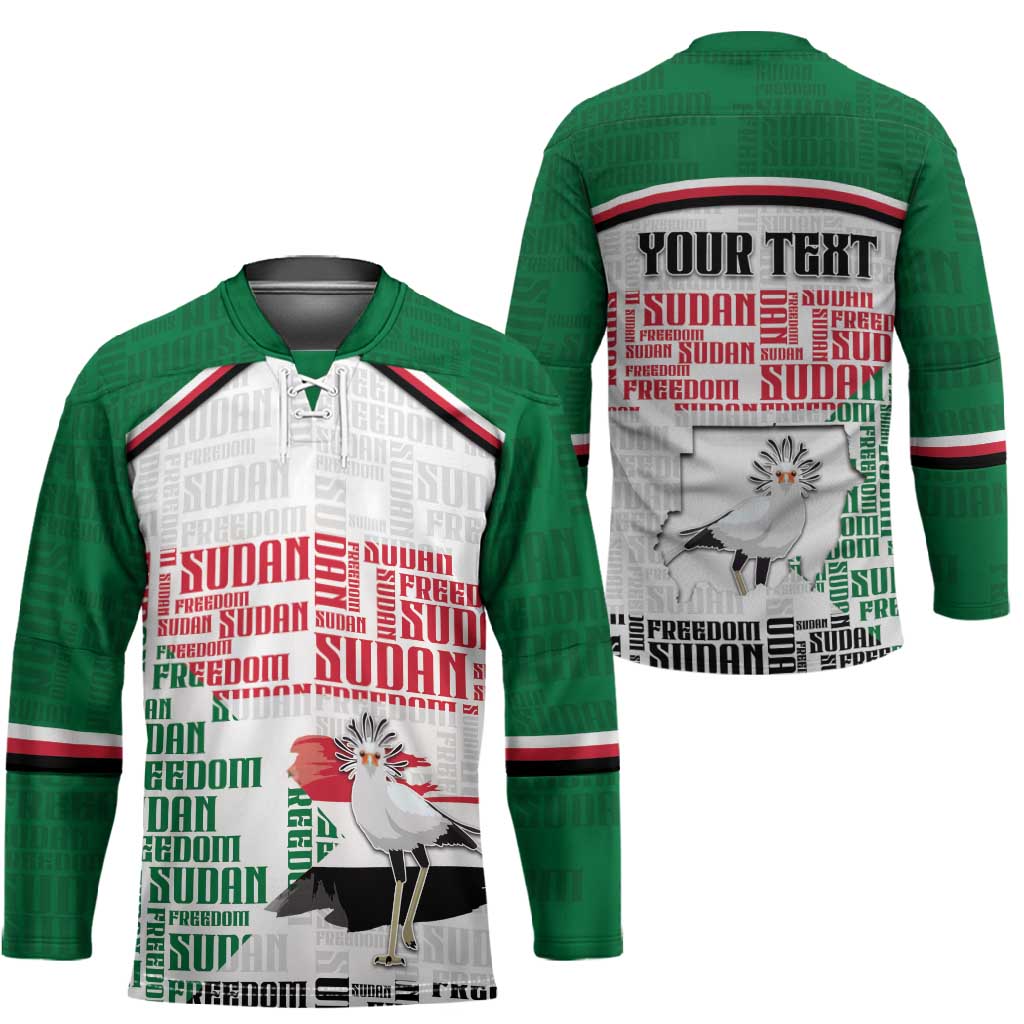 Personalized Sudan Hockey Jersey Secretary Bird With Typography Patterns - African Pride