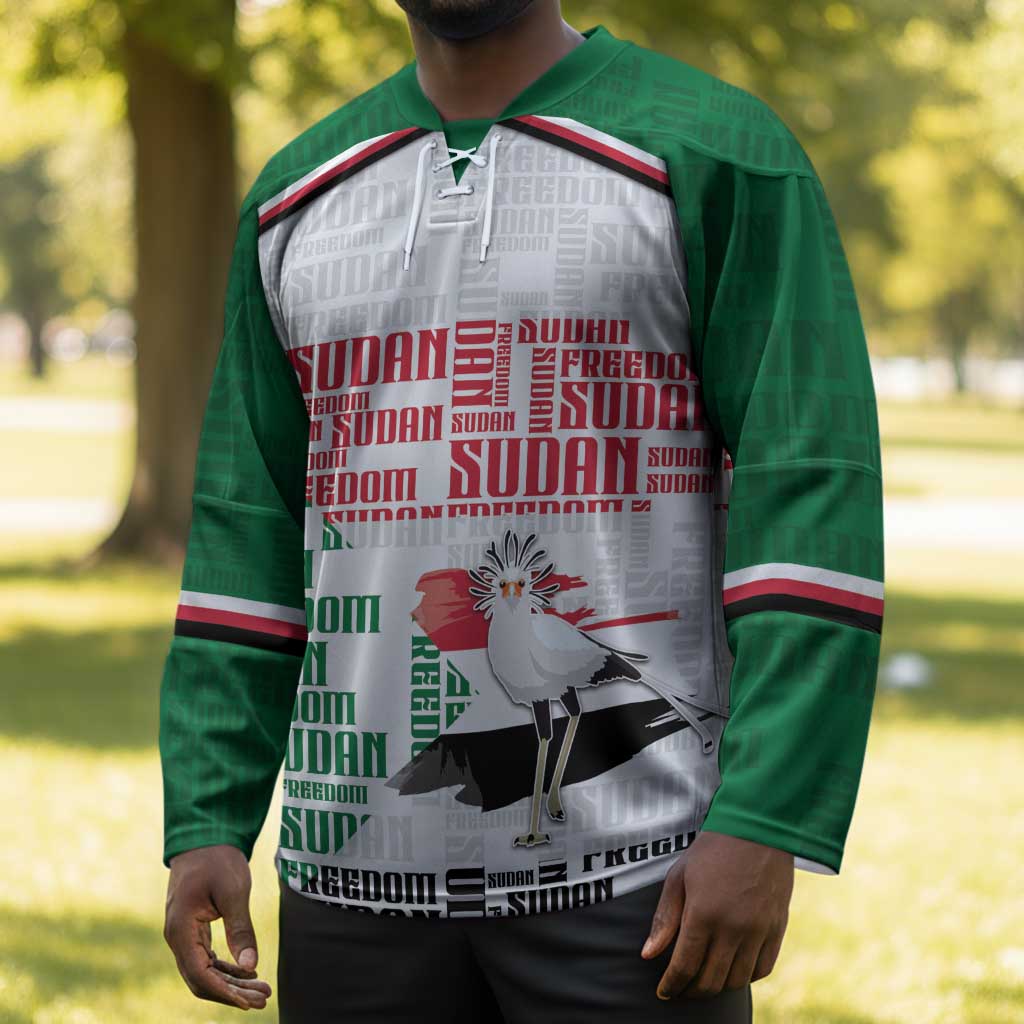 Personalized Sudan Hockey Jersey Secretary Bird With Typography Patterns - African Pride
