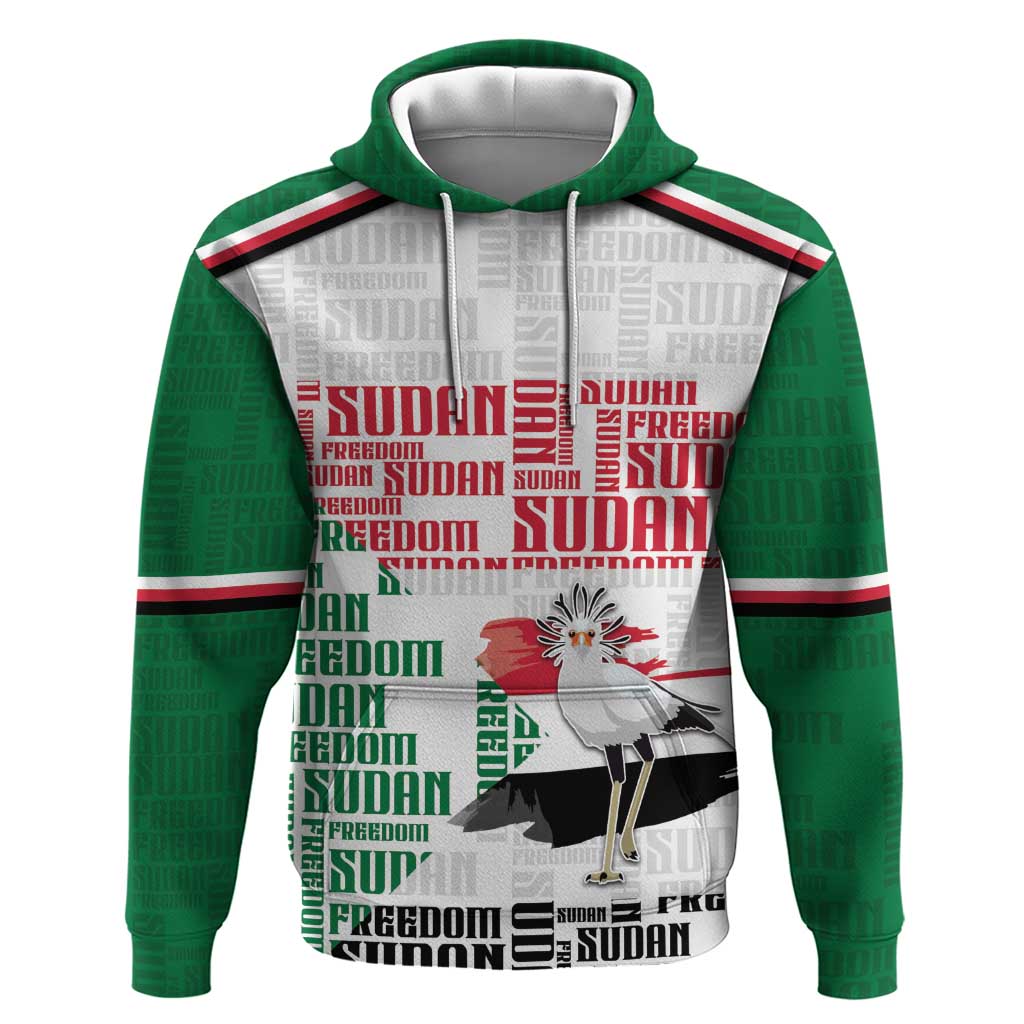 Personalized Sudan Hoodie Secretary Bird With Typography Patterns - African Pride