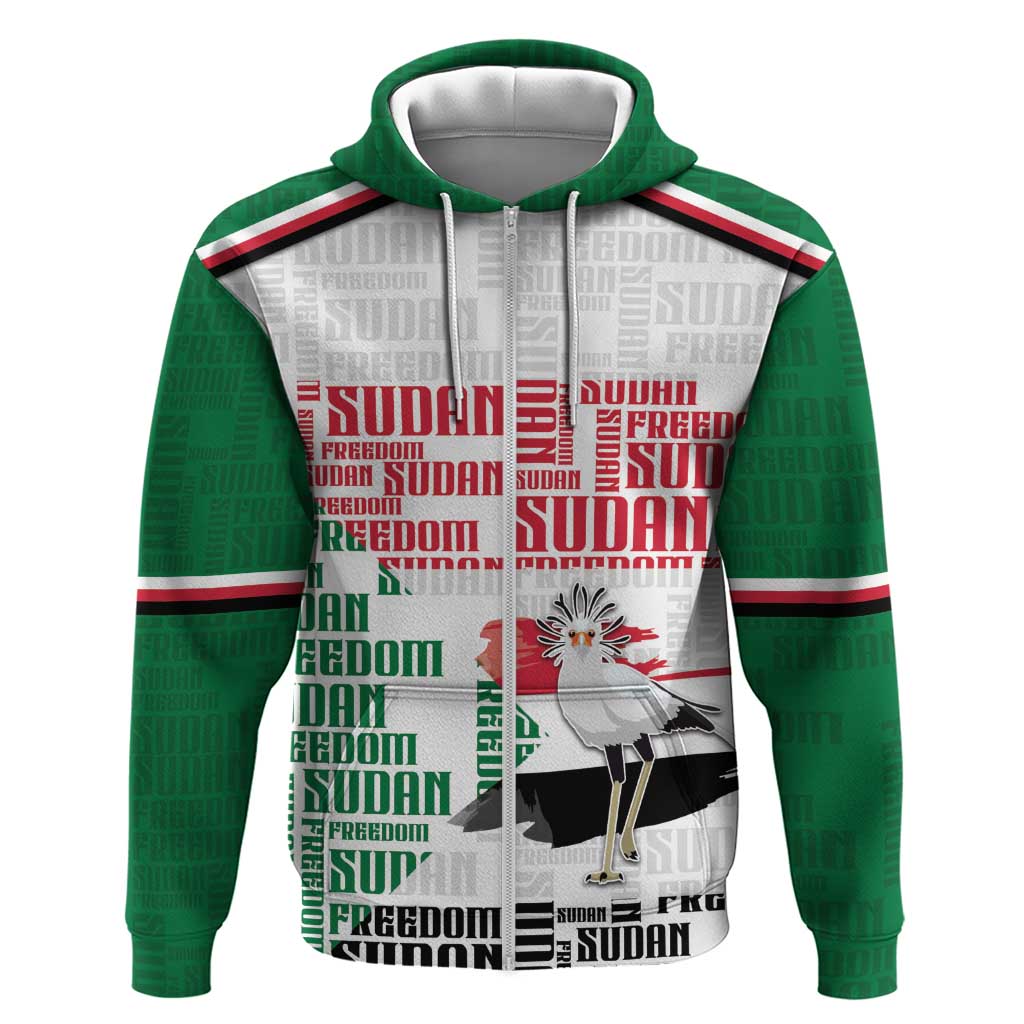 Personalized Sudan Hoodie Secretary Bird With Typography Patterns - African Pride