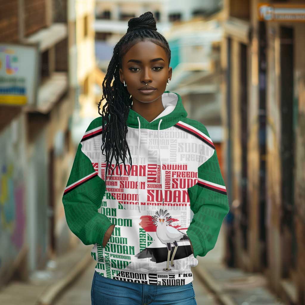 Personalized Sudan Hoodie Secretary Bird With Typography Patterns - African Pride