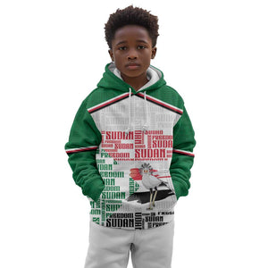 Personalized Sudan Kid Hoodie Secretary Bird With Typography Patterns - African Pride