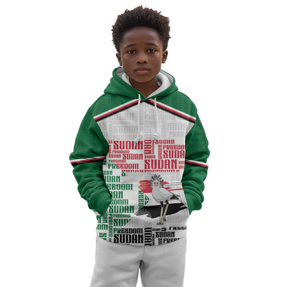 Personalized Sudan Kid Hoodie Secretary Bird With Typography Patterns - African Pride