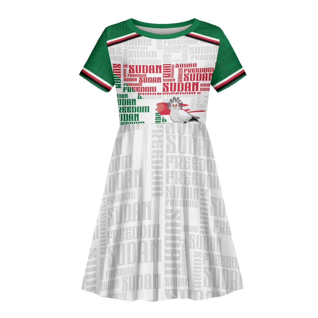 Personalized Sudan Kid Short Sleeve Dress Secretary Bird With Typography Patterns - African Pride