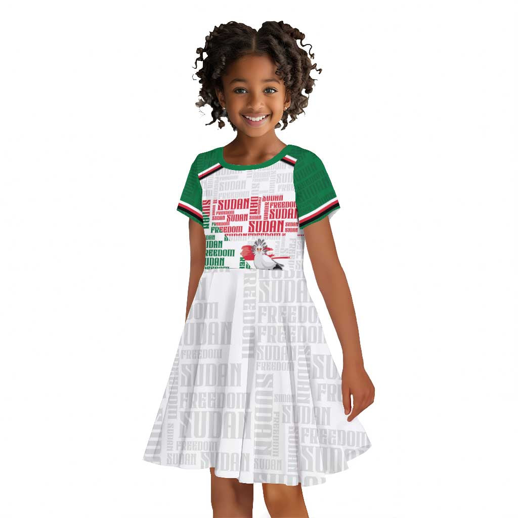 Personalized Sudan Kid Short Sleeve Dress Secretary Bird With Typography Patterns - African Pride