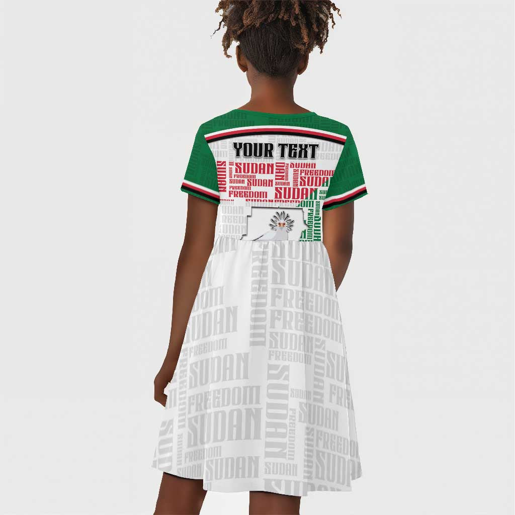 Personalized Sudan Kid Short Sleeve Dress Secretary Bird With Typography Patterns - African Pride