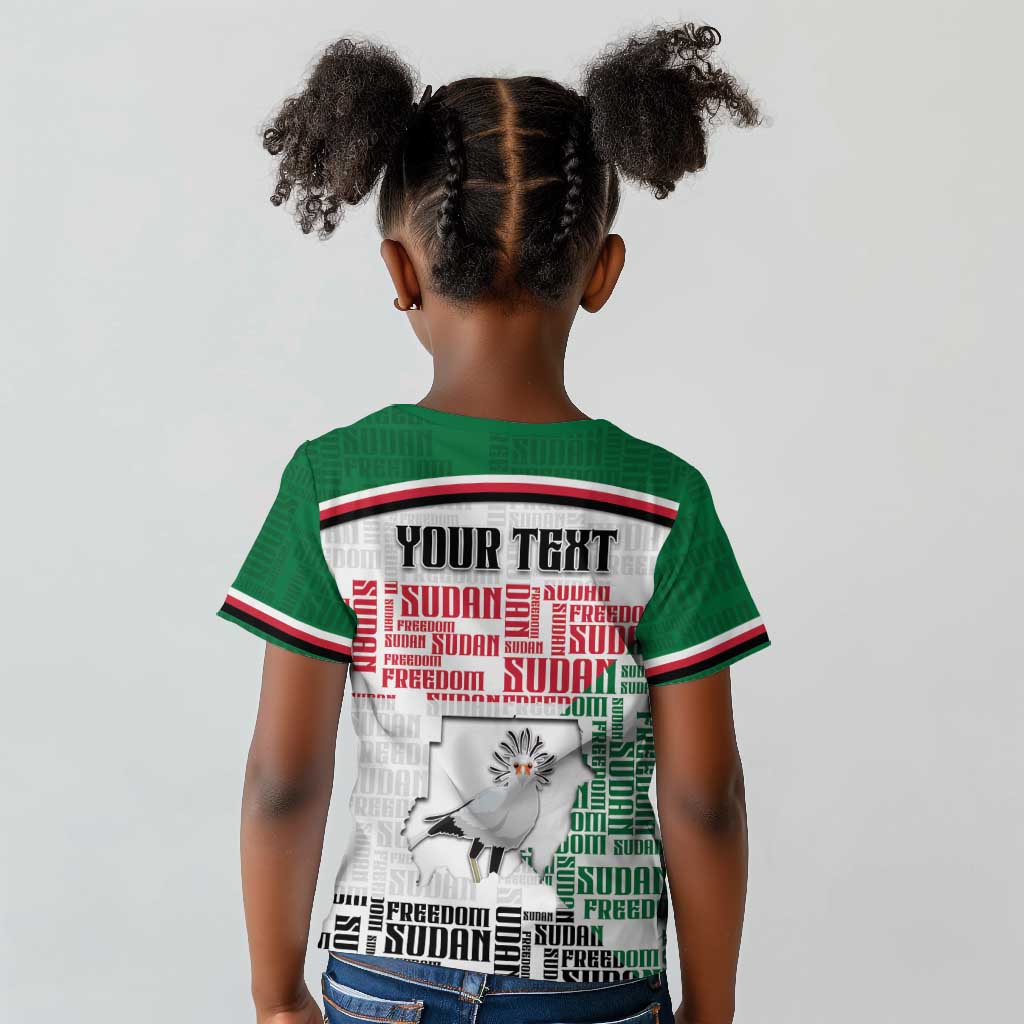 Personalized Sudan Kid T shirt Secretary Bird With Typography Patterns - African Pride